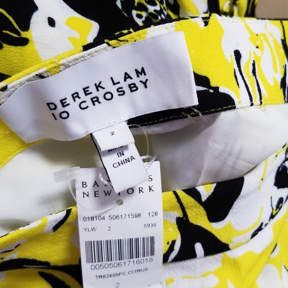 DEREK Lam Asymmetric Printed Crepe Skirt Yellow - Picture 2 of 7